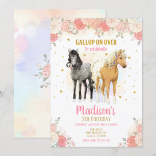 Jolies chevaux et fleurs Invitation Anniversaire