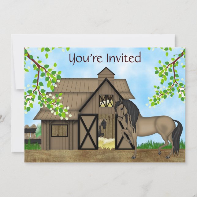 Jolies Chevaux et Grange Invitation d'anniversaire (Devant)