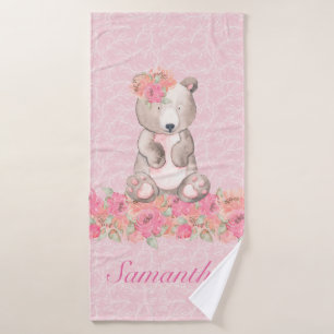 Jolies filles rose Floral Ours de bois