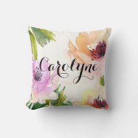 Jolies fleurs aquarelles Coussin personnalisé