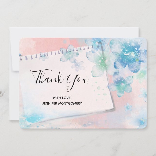 Jolies fleurs bleues sur Merci Arrière - plan rose (Devant)