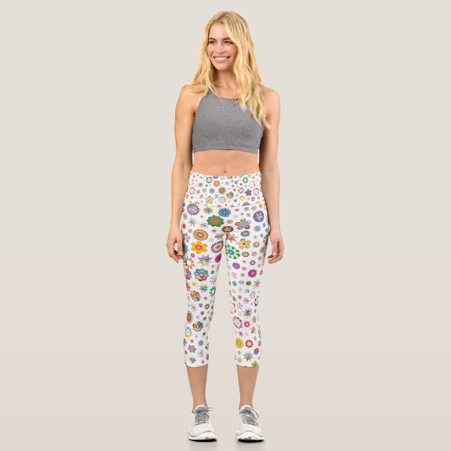 Jolies fleurs - coloré Capri Leggings (Recto)