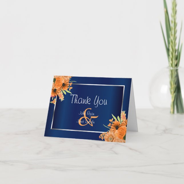 Jolies fleurs orange sur bleu marine - Merci (Devant)