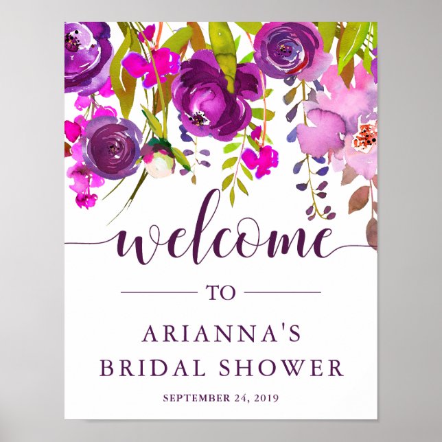 Jolies fleurs violettes | AFFICHE DE BIENVENUE FÊT (Devant)