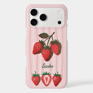Jolies Fraises Roses & Rayures Nom Personnalisé