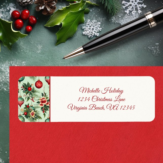 Jolies Ornements de vacances, Floral Adresse de No (Pretty Holiday Ornaments, Floral Christmas Address Label)
