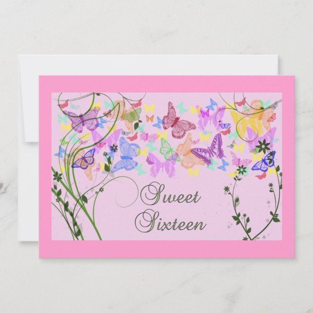 Jolies papillons, Sweet sixteen Invitation (Devant)