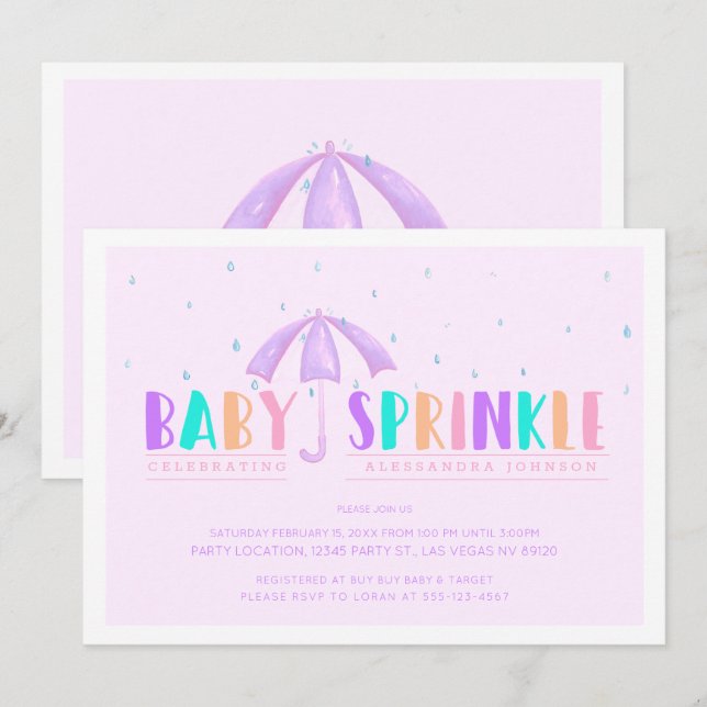 Jolies pastels, Baby Sprinkle Shower invitation (Devant / Derrière)