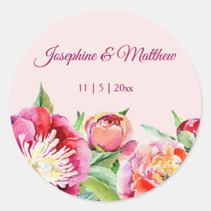 Jolies Peonies Aquarelle Floral Mariage Stickers