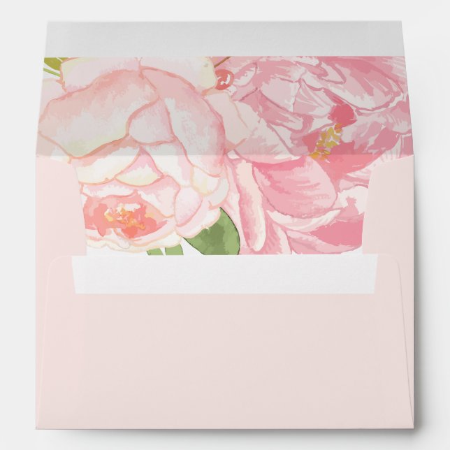 Jolies Peonies roses Enveloppes Mariages A7 (Dos (Bas))