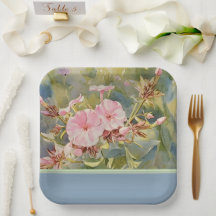 Jolies petites fleurs roses - Assiette en carton