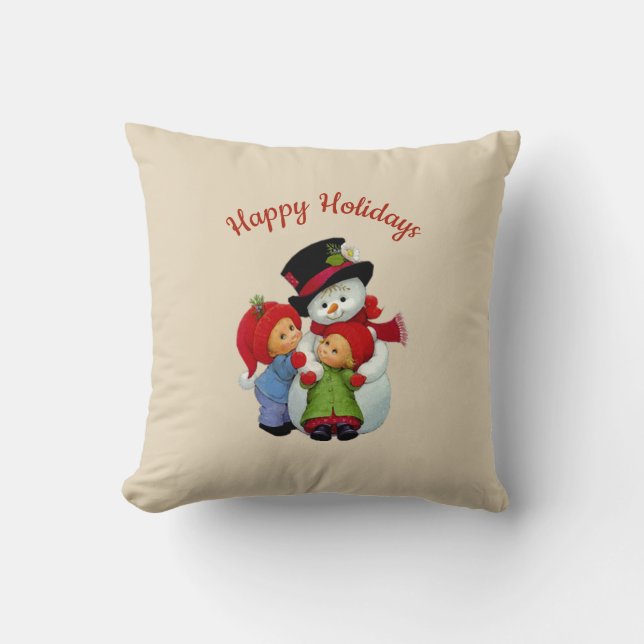 Jolies Tots de Noël avec Mme Snowman Coussin (Recto)