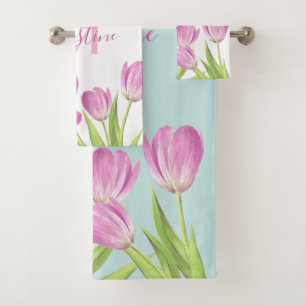 Jolies tulipes roses printemps Élégant monogramme 