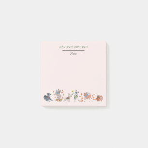 Jolis chiens notes post-it monogramme rose