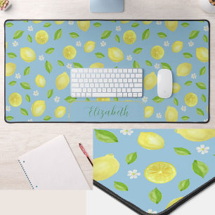Jolis citrons aquarelle tapis de bureau sarcelle f