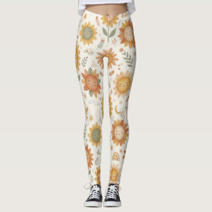 Jolis leggings bohèmes soleil et arc-en-ciel pour
