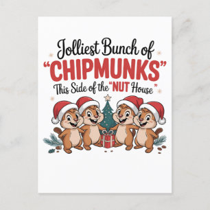 Jolliest Bunch of Chipmunks Funny Rodents Xmas Holiday Postcard