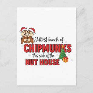 Jolliest Bunch of Chipmunks This Side Christmas  Holiday Postcard