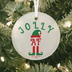Jolly AF- Christmas Ornament, Santa's Helper Elf  Glass Ornament