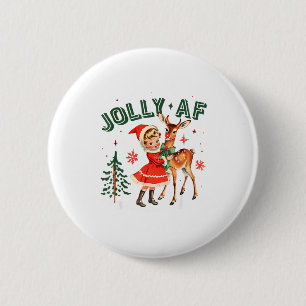 Jolly Af Christmas Retro 50s Cute Girl And Deer Vi 2 Inch Round Button