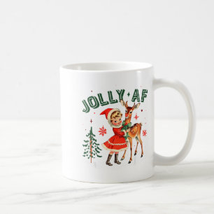 Jolly Af Christmas Retro 50s Cute Girl And Deer Vi Coffee Mug