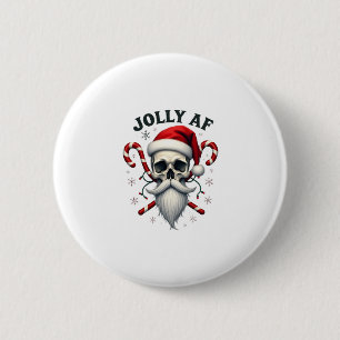 Jolly Af Christmas Skull Santa Hat Happy Xmas Holi 2 Inch Round Button
