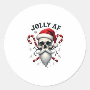 Jolly Af Christmas Skull Santa Hat Happy Xmas Holi Classic Round Sticker