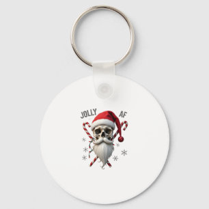 Jolly Af Christmas Skull Santa Hat Happy Xmas Holi Keychain