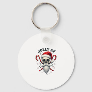 Jolly Af Christmas Skull Santa Hat Happy Xmas Holi Keychain