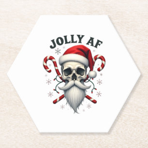 Jolly Af Christmas Skull Santa Hat Happy Xmas Holi Paper Coaster