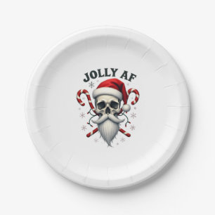Jolly Af Christmas Skull Santa Hat Happy Xmas Holi Paper Plate