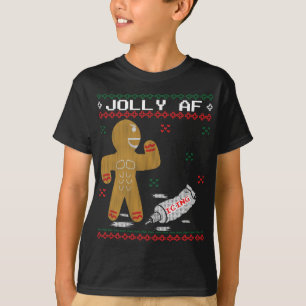 Jolly AF Gingerbread Man Body Builder Ugly Christm T-Shirt