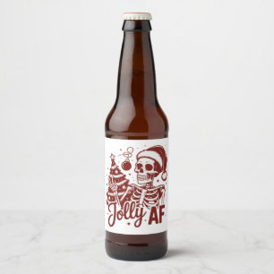 Jolly Af Skeleton Snarky Christmas Sarcastic Funny Beer Bottle Label