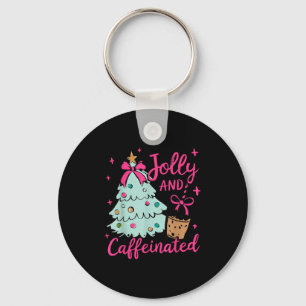 Jolly &amp; Caffeinated Coffee Coquette Bow Xmas T Keychain