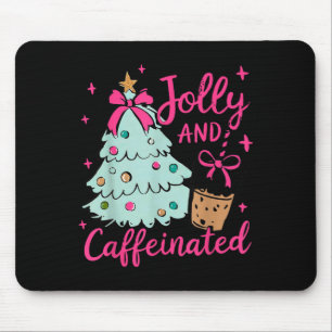 Jolly &amp; Caffeinated Coffee Coquette Bow Xmas T Mouse Pad