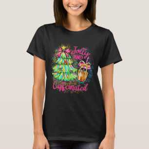 Jolly And Caffeinated Christmas Tree Coquette Bow  T-Shirt