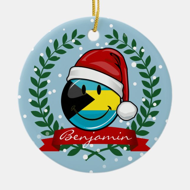 Jolly Bahamas Flag Christmas Style Ceramic Ornament (Front)