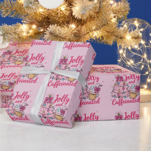 Jolly & Caffeinated Cofee Christmas Retro Trendy  Wrapping Paper