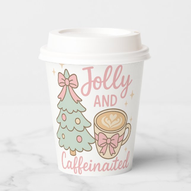 Jolly & Caffeinated Coquette Christmas Latte Mug Paper Cups (Front)