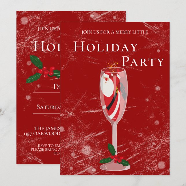 Jolly Christmas Cheers Santa champagne Holiday Invitation (Front/Back)