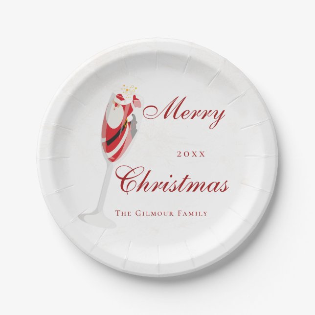 Jolly Christmas Cheers with Santa Champagne winter Paper Plate (Front)