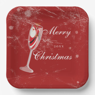 Jolly Christmas Cheers with Santa Champagne winter Paper Plate