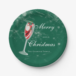 Jolly Christmas Cheers with Santa Champagne winter Paper Plate