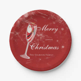 Jolly Christmas Cheers with Santa Champagne winter Paper Plate