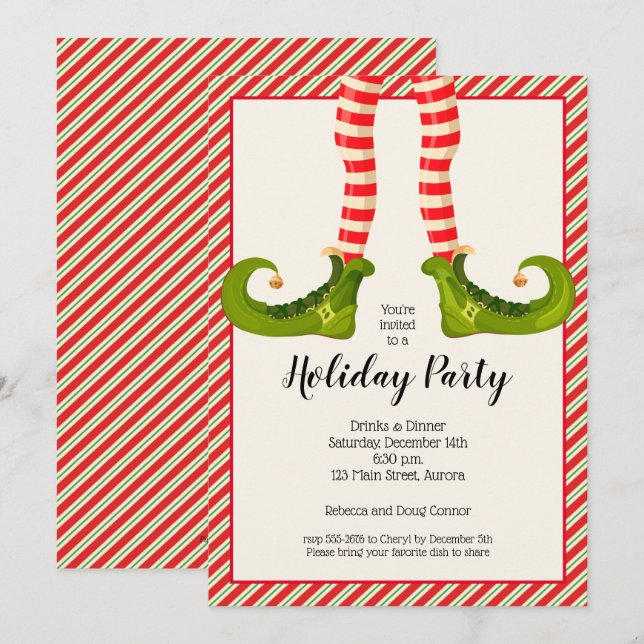 Jolly Christmas Elf Legs Invitations de vacances (Devant / Derrière)