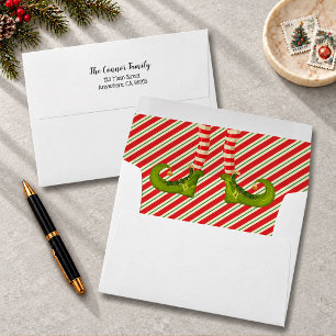 Jolly Christmas Elf Legs Stripes Holiday Envelope