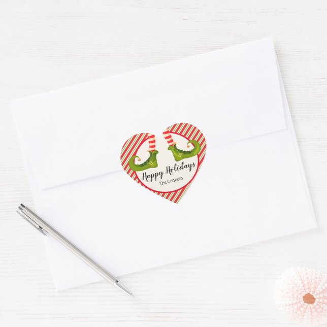 Jolly Christmas Elf Legs Stripes Holiday Heart Sticker (Envelope)