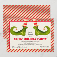 Jolly Christmas Elf Legs Stripes Holiday Invites