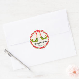 Jolly Christmas Elf Legs Stripes Holiday Small Classic Round Sticker