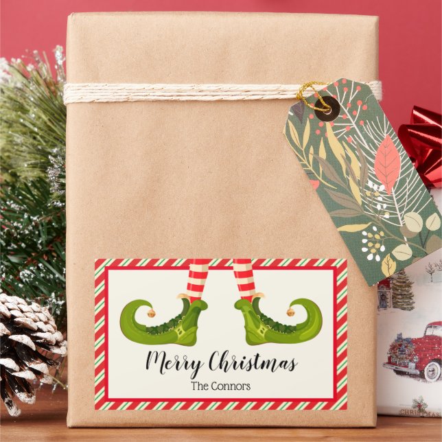 Jolly Christmas Elves and Stripes Holiday Sticker (Holiday)